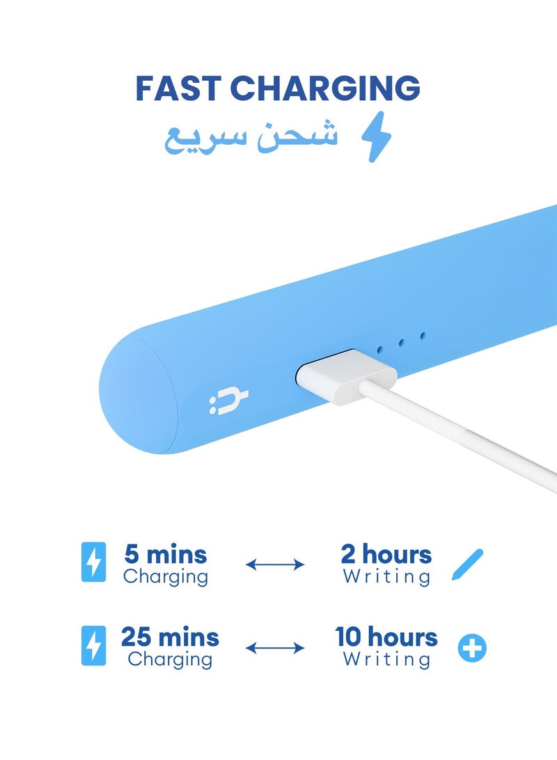 تاينيموس قلم ايباد بنسل ميني ستايلس إلكتروني رقمي نشط ذكي بميزة شحن سريع ورفض راحة اليد لجهاز أبل ايباد 2018 وما بعد أزرق - Image 3
